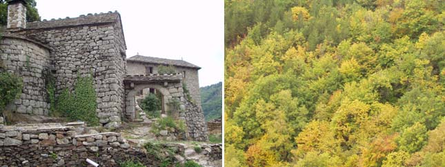 Le Pouget - Tor und Steinmauern - Große Waldflächen umgeben das Dorf